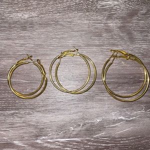 3 Pairs Gold Hoop Earrings